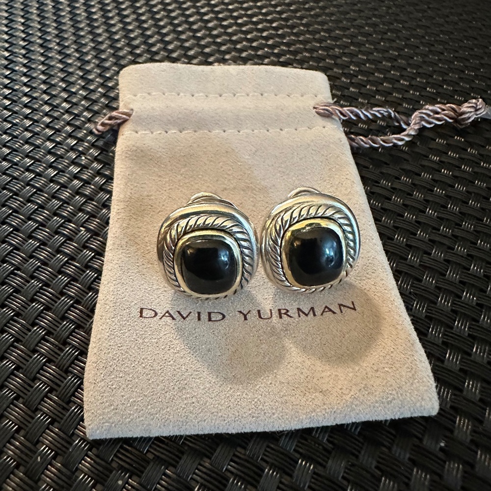 David Yurman Cable Omega Black Onyx Earrings In Sterling Silver & Yellow Gold